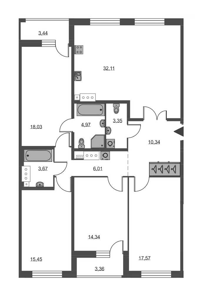Четырехкомнатная квартира в Петра-8: площадь 125.84 м2 , этаж: 8 – купить в Санкт-Петербурге